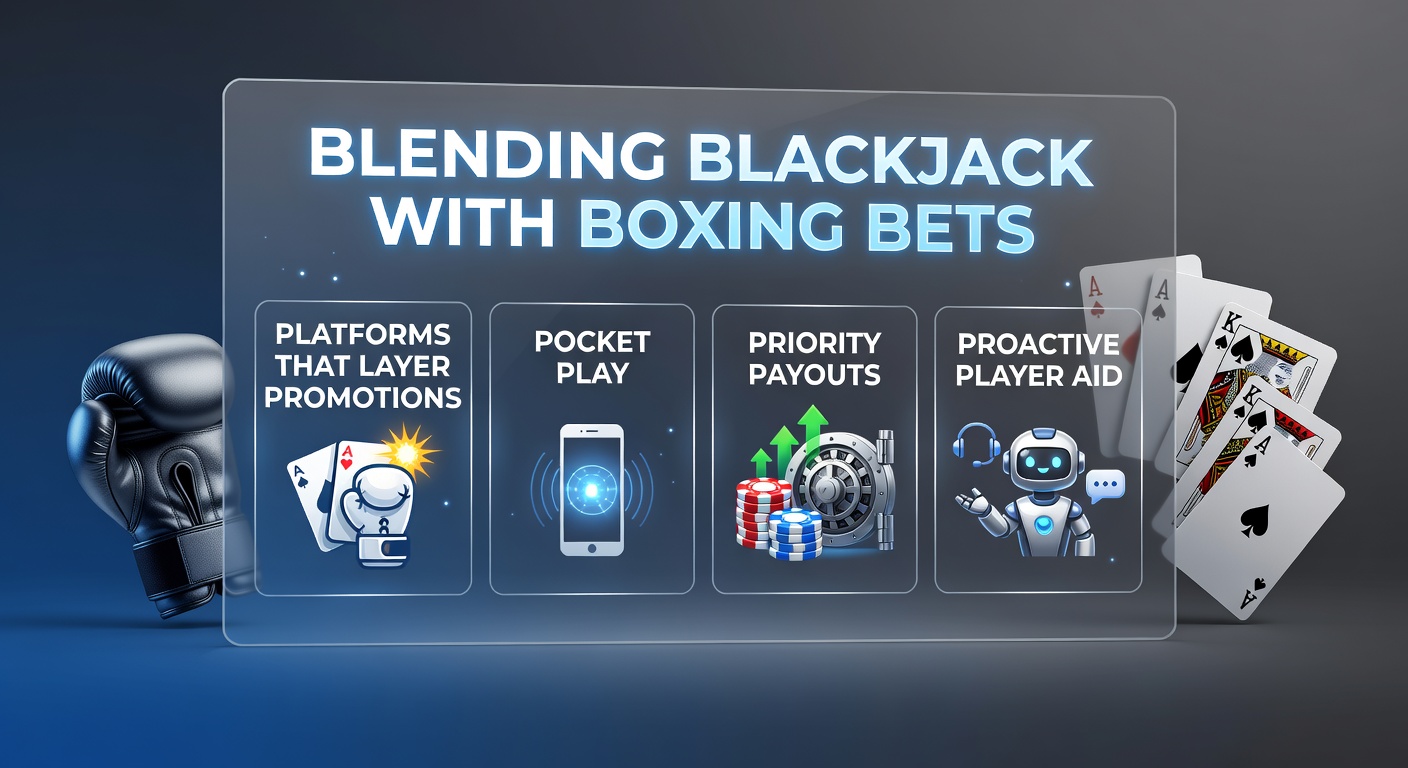 Digital interface showing blackjack table alongside boxing betting odds on a mobile screen, highlighting seamless integration of casino and sports wagering