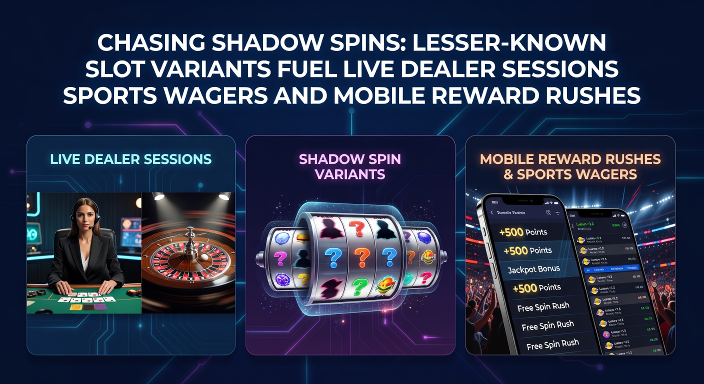 Dynamic slot reels blending with live dealer tables and sports betting interfaces on a mobile screen, capturing the rush of shadow spins in action