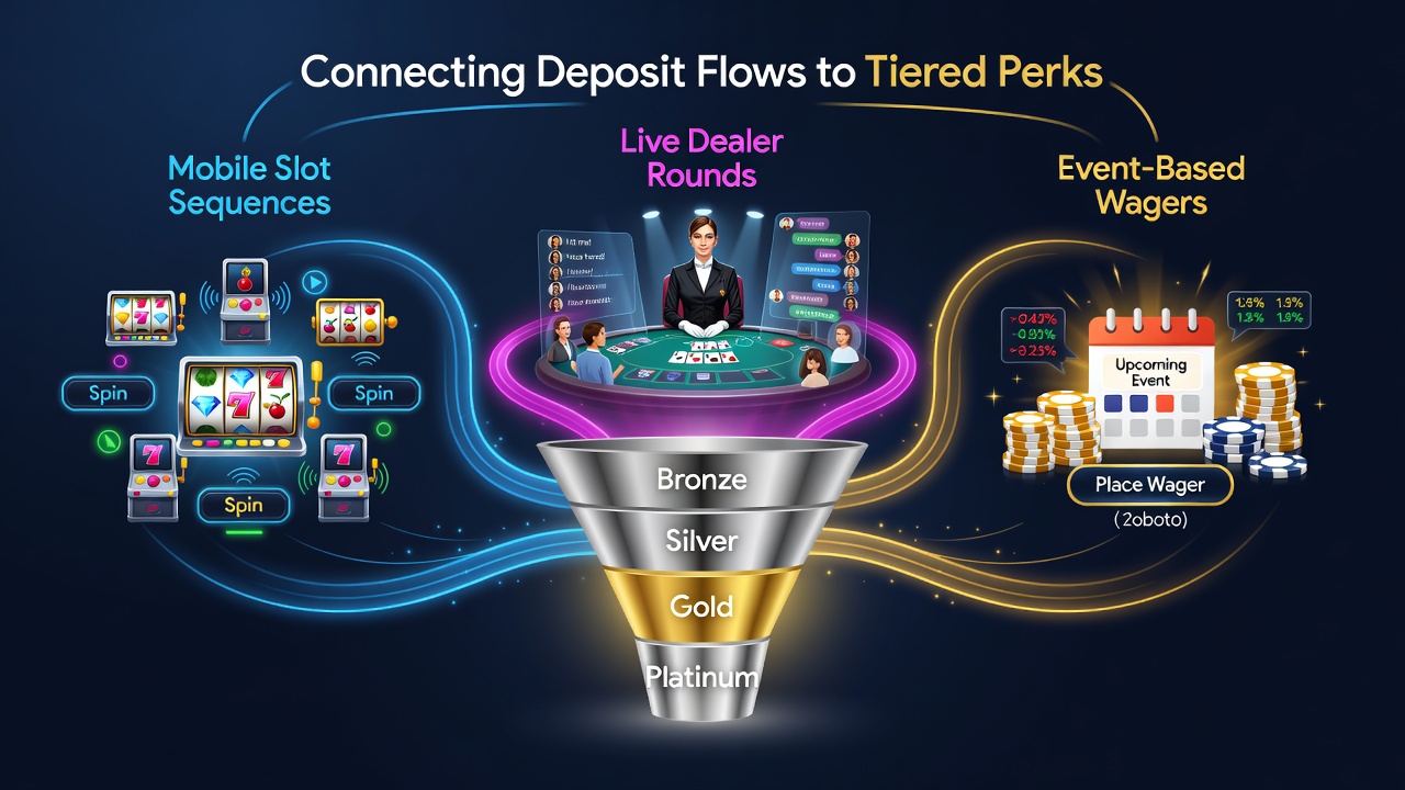 Mobile device showing slot game interface with deposit tracking overlay and tiered reward indicators