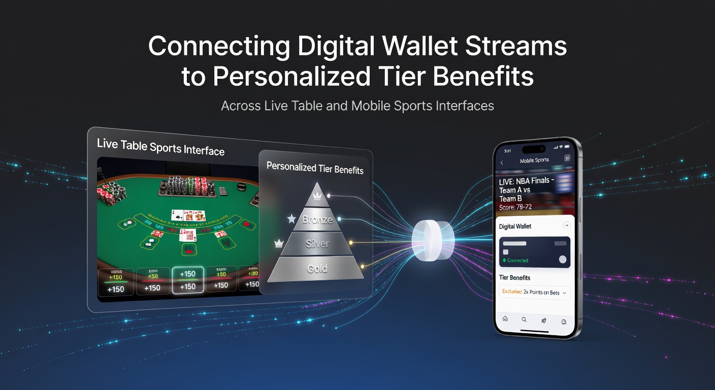 Digital wallet connectivity diagram showing tier benefits flowing into live table and sports interfaces