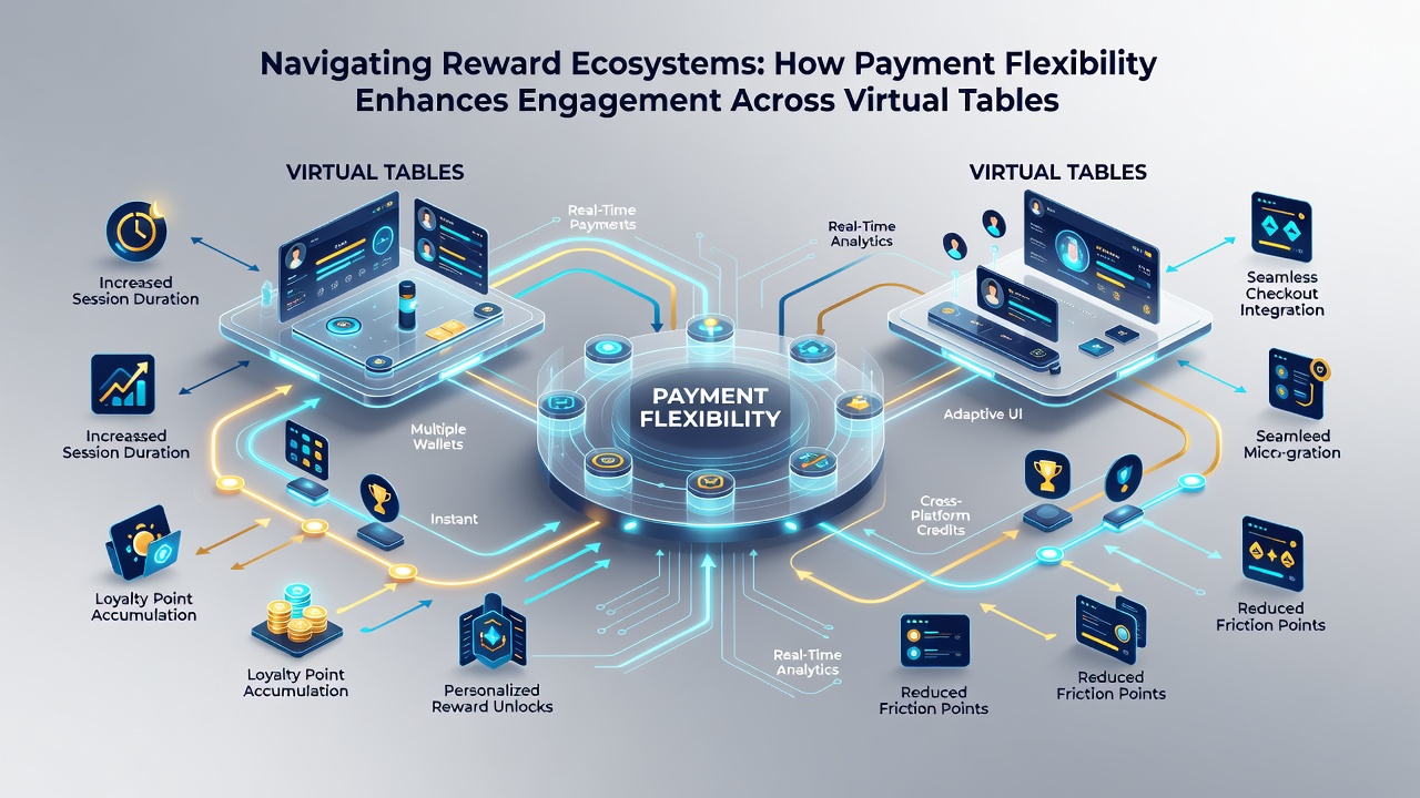 Diagram showing payment methods linking sports wagering lines with casino reward tiers and live game interfaces