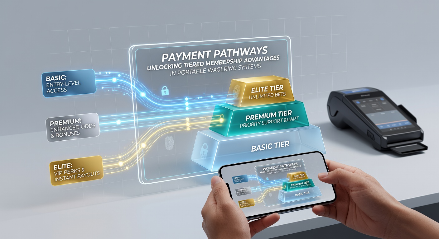 Infographic showing payment flow from mobile device to tiered membership benefits in wagering systems