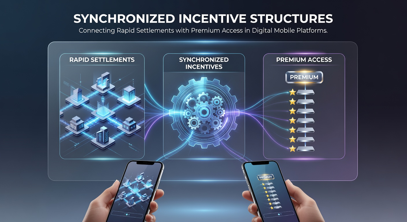 Mobile platform dashboard showing synchronized rewards, rapid settlements, and premium access tiers for digital users