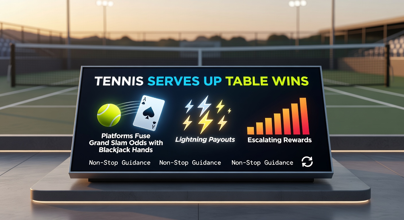 Dynamic fusion of tennis court action and blackjack table excitement on a modern betting platform screen